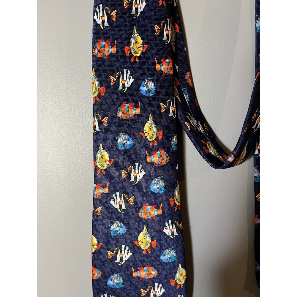 Puritan‎ Mens Tropical Silk Neck Tie Blue Multi-Color Bright Tropical Fish